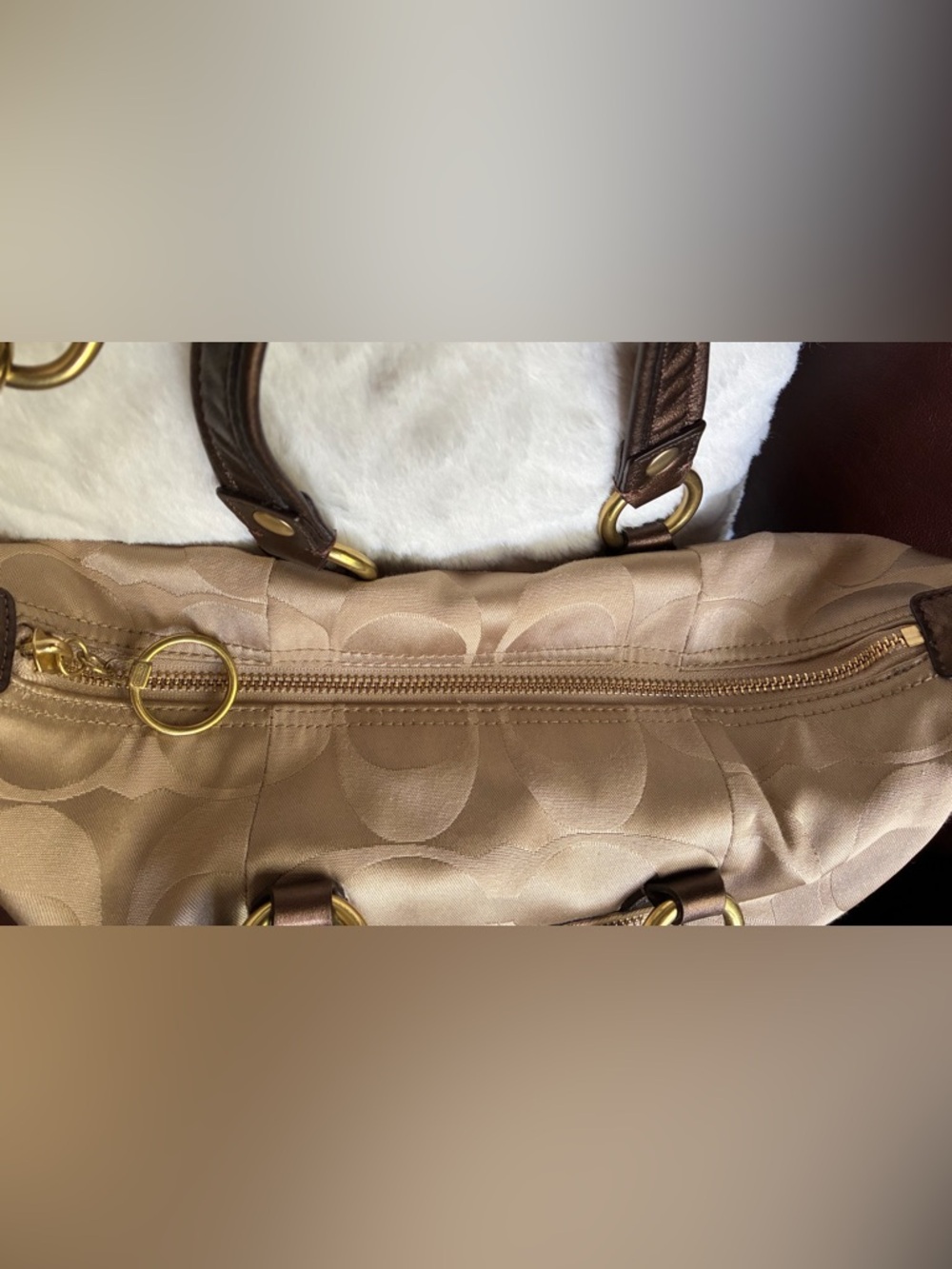 Coach “Poppy” Tan and Brown Signature Convertible Satchel - Picture 6 of 14